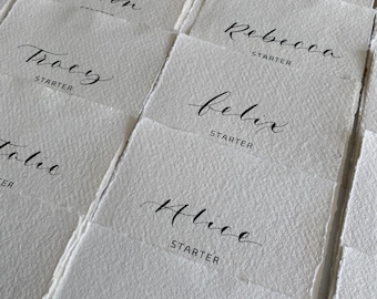 Menus with Names on Handmade Paper with or without Gold Leaf Edges - Calligraphy Wedding Menu and Placecard