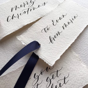 Custom Gift Tag with Custom Ribbon Colour - Personalised Tags on Handmade Paper - Hand Lettered Labels