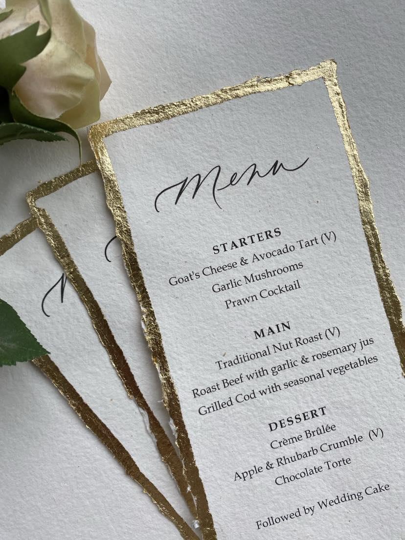 Option Menu Paper Menus on Handmade Paper With or Without Gold, Silver or Rose Gold Foil ...