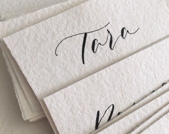 Wedding Place Cards on Handmade Paper with Straight Cut Edges - Handwritten Calligraphy - Place Cards - Name Cards -| Place Settings