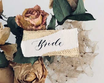 Wedding Place Cards on Handmade Paper with Gold Leaf Edges - Handwritten Calligraphy - Place Cards - Name Cards - Place Settings