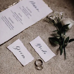 Place Cards on Handmade Paper - Handwritten Calligraphy - Wedding Place Cards - Name Cards - Place Settings