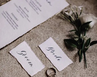 Place Cards on Handmade Paper - Handwritten Calligraphy - Wedding Place Cards - Name Cards - Place Settings