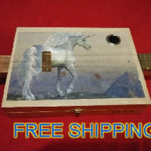 Cigar Box Guitar/3 String Cigar Box Guitar/Deluxe Posterized/Unicorn/