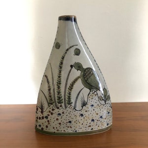 Large Tonala Mexican Ceramic Vase with birds and butterflies