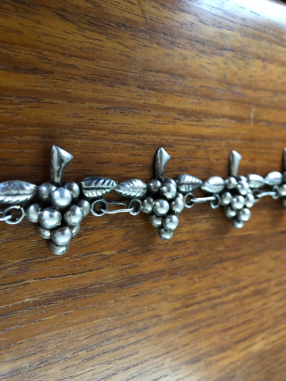 Vintage sterling silver Mexican grapes and links … - image 5