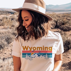 Wyoming T-Shirt, Mountain Sunset Unisex Wyoming Shirt - Personalization Available