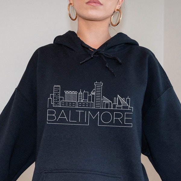 Baltimore Hoodie, Adult Unisex Skyline Baltimore, Maryland Hoodie Sweatshirt