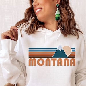 Montana Hoodie, Retro Mountain Unisex Montana Sweatshirt - Personalization Available