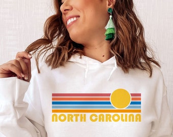 Retro Sunrise North Carolina Hoodie - Unisex Travel Sweatshirt