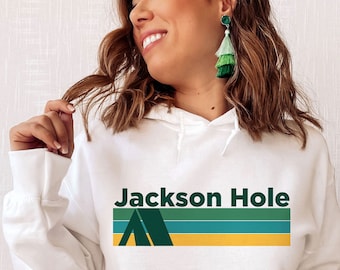 Sweat à capuche rétro Jackson Hole Wyoming : Sweat-shirt unisexe de camping