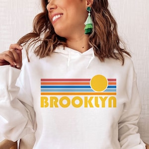 Brooklyn, New York Hoodie, Retro Sunrise Unisex Brooklyn Sweatshirt - Personalization Available