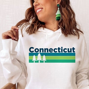 Connecticut Hoodie, Retro Trees Unisex Connecticut Sweatshirt - Personalization Available