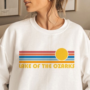 Lake of the Ozarks, Missouri Crewneck Sweatshirt, Retro Sunset Unisex Lake of the Ozarks Sweatshirt - Personalization Available