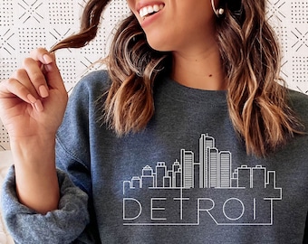 Detroit Sweatshirt, Unisex Skyline Detroit, Michigan Sweatshirt