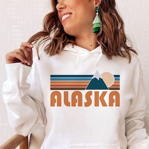 Alaska Hoodie, Retro Mountain Unisex Alaska Sweatshirt - Personalization Available