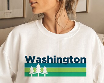 Retro Washington Sweatshirt: Unisex Crewneck with Trees