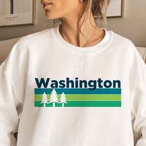 Washington Sweatshirt, Retro Trees Adult Unisex Crewneck Washington Sweatshirt - Personalization Available