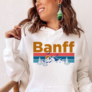 Sweat à capuche rétro Banff : sweat unisexe Mountain Sun