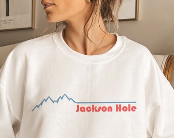 レトロなジャクソンホールスウェットシャツ：ユニセックス マウンテンクルーネック