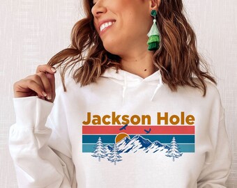 Sweat à capuche rétro Jackson Hole : Sweat-shirt unisexe Mountain Sun