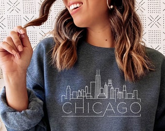 Chicago Sweatshirt, Unisex Skyline Chicago, Illinois Sweatshirt