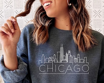Sudadera con el horizonte de Chicago: Sudadera unisex con cuello redondo de Illinois