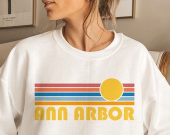 Ann Arbor, Michigan Sweatshirt, Retro Sunrise Unisex Ann Arbor Sweatshirt - Personalization Available