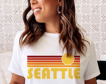 Seattle, Washington T-Shirt, Retro Sunset Unisex Seattle Tee- Personalization Available