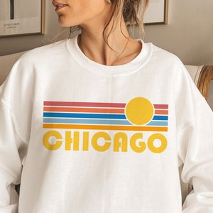 Sudadera retro de Chicago: unisex, cuello redondo de Illinois