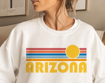 Moletom retrô Arizona: gola redonda unissex com estampa de pôr do sol