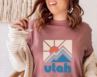 Utah shirt, retro T-shirt met Utah-motief, kleurrijk Utah-shirt, shirt met bergmotief uit Utah - personalisatie mogelijk
