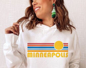 Sweat à capuche Minneapolis, Minnesota, sweat-shirt unisexe Minneapolis Sunrise rétro - Personnalisation disponible
