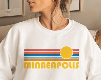 Retro Minneapolis Sweatshirt, Sunrise Graphic, Unisex Crewneck