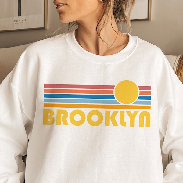 Brooklyn, New York Sweatshirt, Retro Sunset Unisex Crewneck Brooklyn Sweatshirt