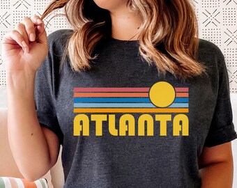 Atlanta, Georgia T-Shirt Retro Sunset, Adult Unisex Atlanta T Shirt - Personalization Available