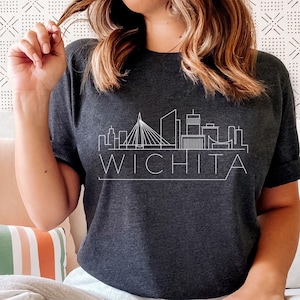Wichita, Kansas T-Shirt, Unisex Adult Skyline Wichita T Shirt - Personalization Available