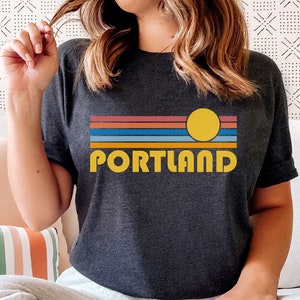 Portland, Oregon T-Shirt Retro Sunset, Adult Unisex Portland T Shirt - Personalization Available