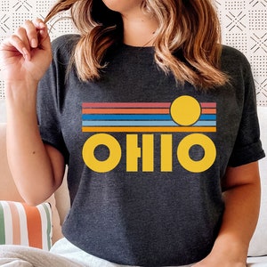 Ohio T-Shirt Retro Sunset, Adult Unisex Ohio T Shirt - Personalization Available
