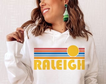 Raleigh, North Carolina Hoodie, Retro Sunrise Unisex Raleigh Sweatshirt - Personalization Available
