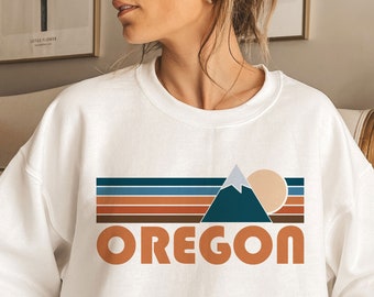 Retro Oregon Mountain Sweatshirt: Unisex Cotton-Blend Crewneck