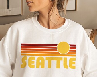 Seattle Washington Sweatshirt: Retro Sunrise Unisex Crewneck