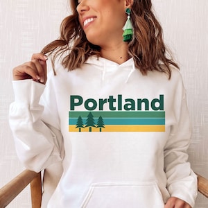 Portland, Oregon Hoodie, Retro Trees Adult Unisex Portland Hoodie/Sweatshirt