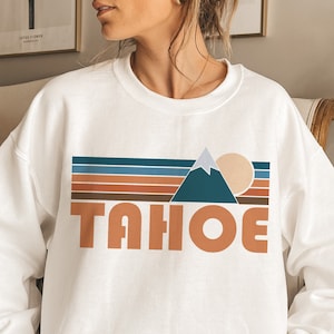 Tahoe, California Sweatshirt, Unisex Retro Mountain Crewneck Tahoe Sweatshirt - Personalization Available