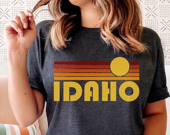 Idaho Graphic Tee, Retro Sunset Unisex Idaho Shirt - Personalization Available