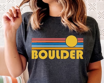 Boulder, Colorado T-Shirt Retro Sunset, Adult Unisex Boulder T Shirt