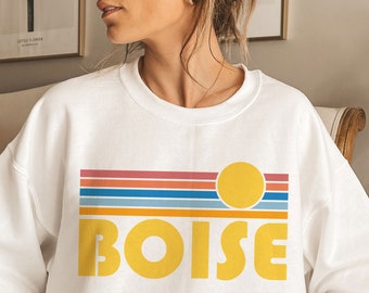 Boise Idaho Sweatshirt: Retro Sunset Unisex Crewneck