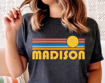 Madison, Wisconsin Graphic Tee - Retro Sunset Unisex - Personalization Available