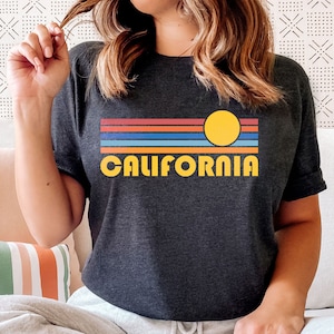 California T-Shirt Retro Sunset, Adult Unisex California T Shirt - Personalization Available