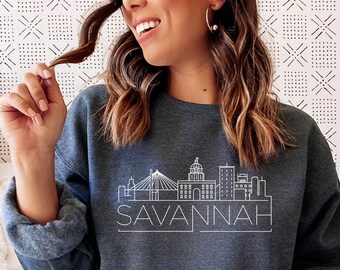 Sudadera unisex de cuello redondo Skyline de Savannah, Georgia